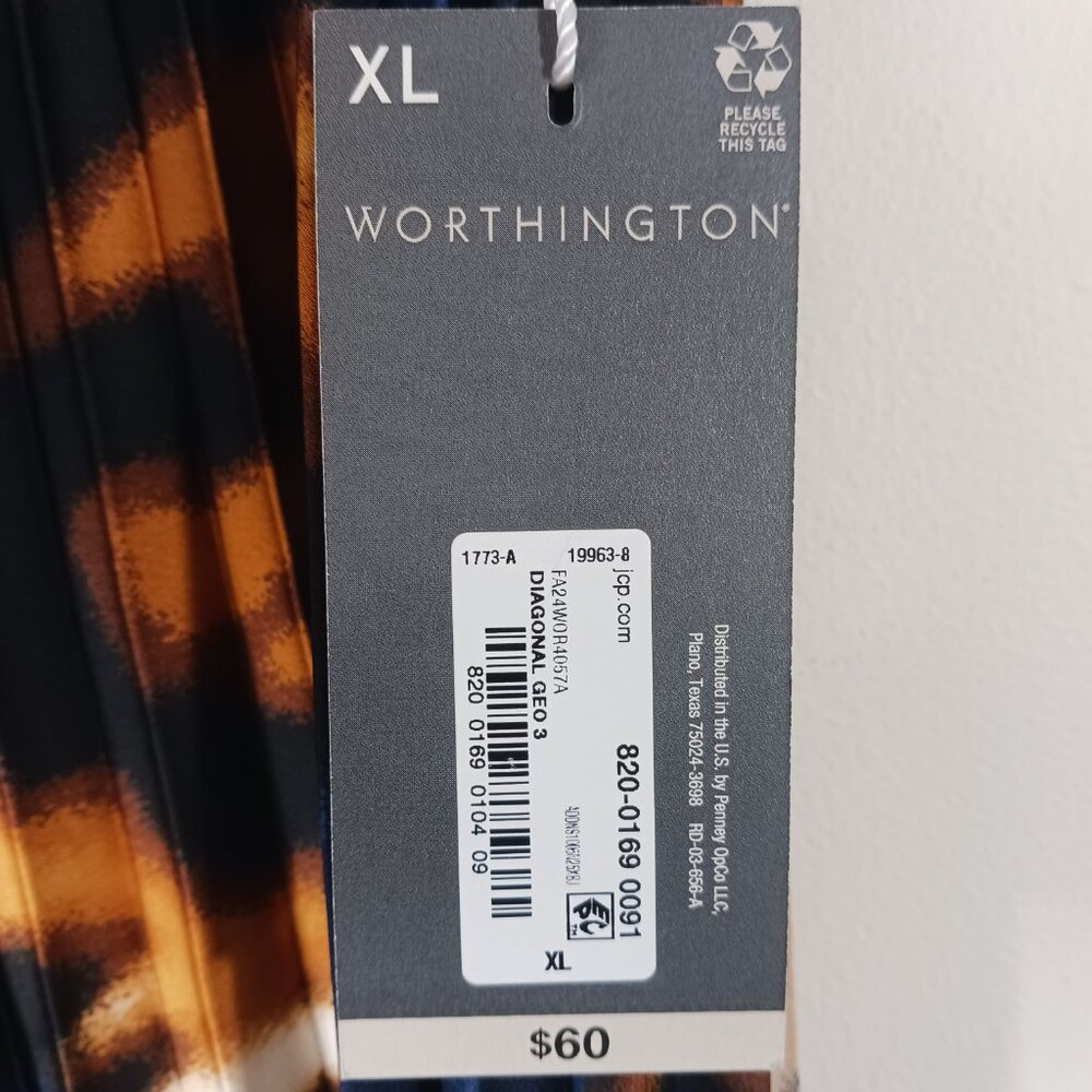 Worthington, NWT XL Midi Pleated Skirt W/ Abstract Print Navy Cream Gold & Black - Picture 4 of 14